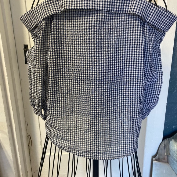 Caution to the Wind gingham cold shoulder button blouse - Picture 2 of 8